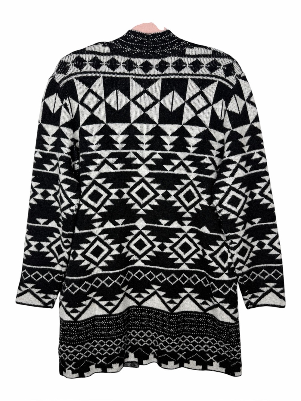 Frye NWT Women’s Black & White Geometric Pattern Open-Front Cardigan Size Large - Picture 10 of 16